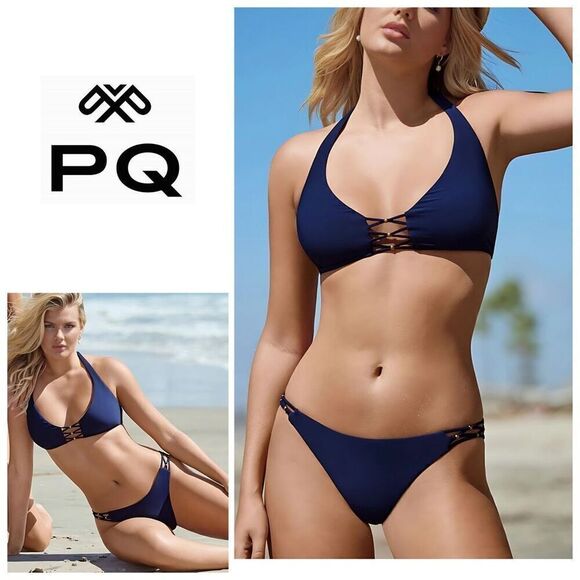 New. Pilyq navy bikini set. M-top/S-bottom. Retails $152 - Picture 1 of 7